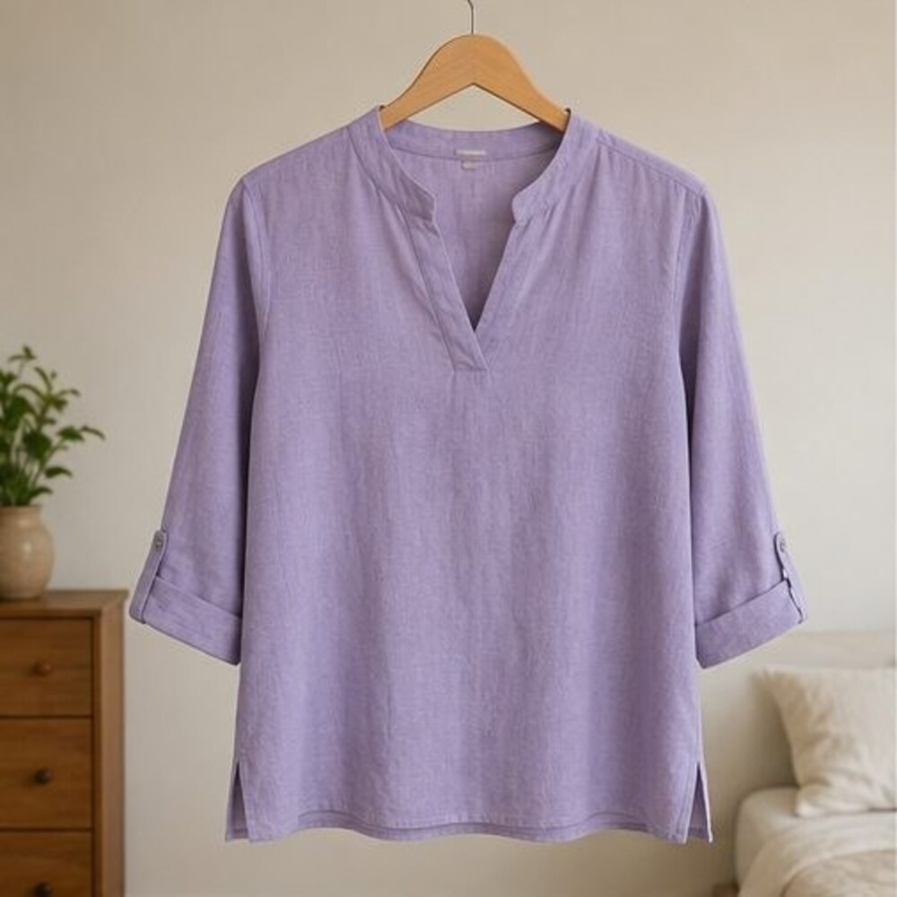 Lavender Linen Notch Neck Blouse